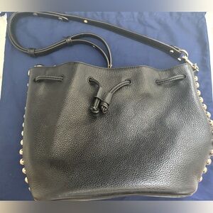 Rebecca Minkoff studded black leather bucket bag